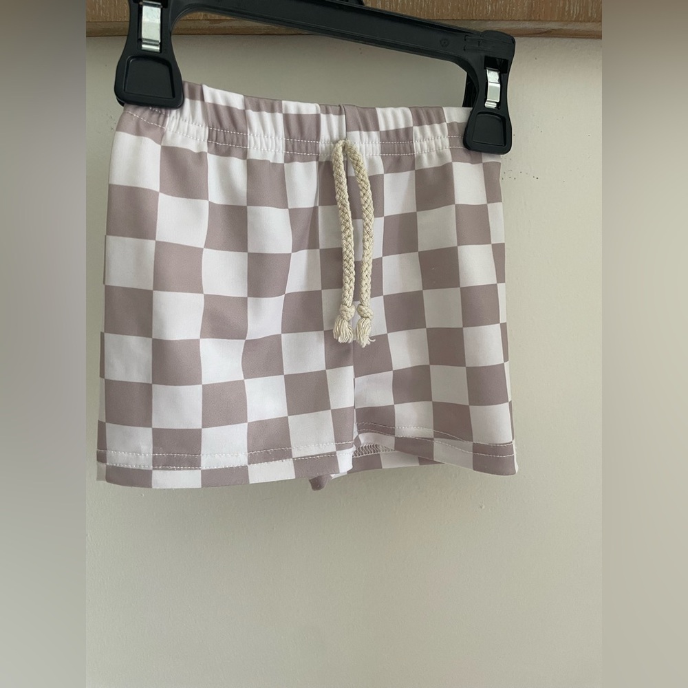 Little One Shop Swim Shorts - White & Taupe